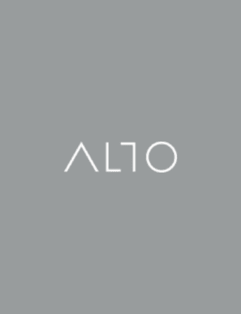 Light gray background with the word ALTO written in thin, white, modern uppercase letters at the center. The O is represented as a simple circle.
