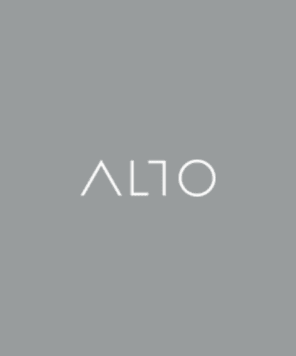 Light gray background with the word ALTO written in thin, white, modern uppercase letters at the center. The O is represented as a simple circle.