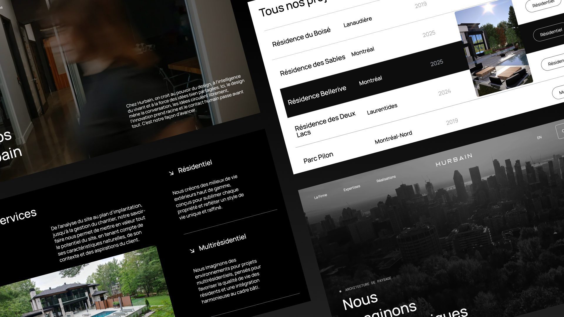 Galerie d'images de pages du site web de Hurbain